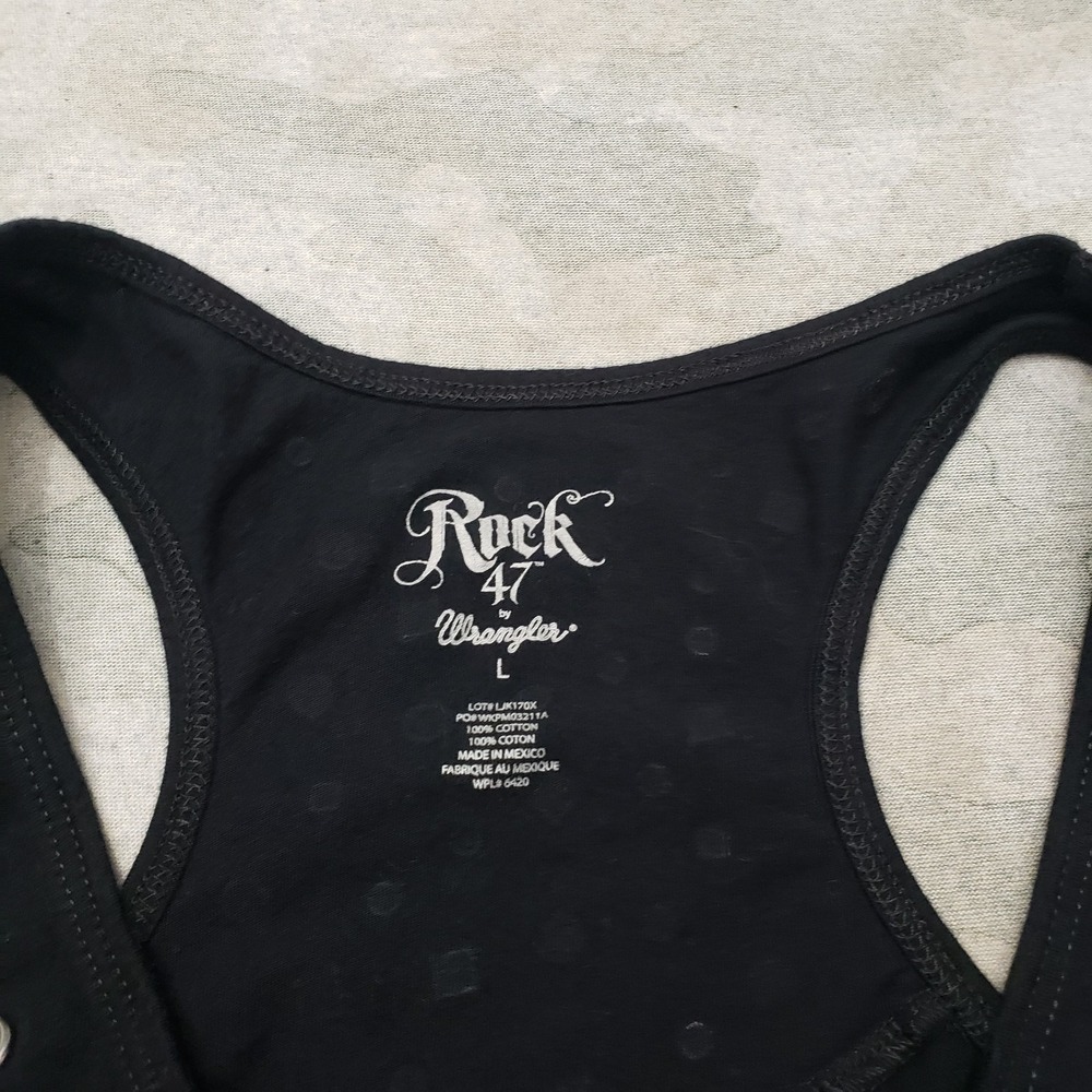 Rock 47 By Wrangler Tank Top Womens Large Black Pullover Sleeveless Metal Studs - Picture 5 of 10